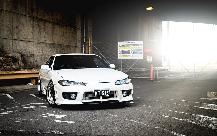 white coupe, S15, Silvia, Nissan, tuning, front, transportation HD wallpaper