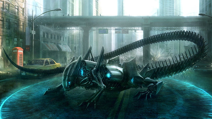 gray lizard robot wallpaper, science fiction, water, motion, day, HD wallpaper