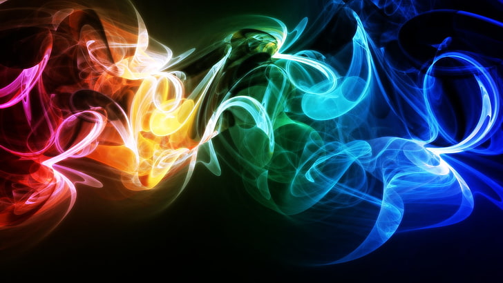 two green and red LED lights, abstract, colorful, smoke, no people