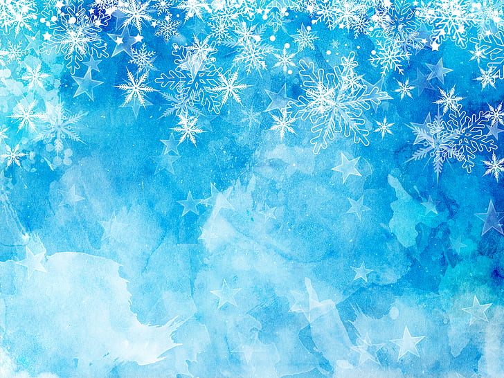 winter, snow, snowflakes, background, blue, Christmas