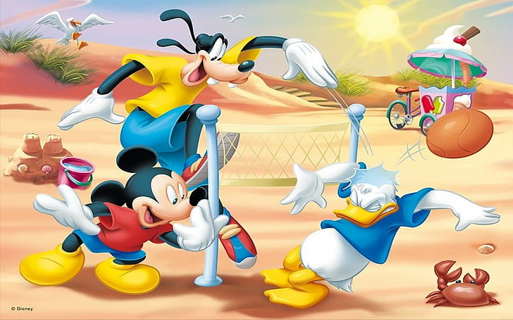 Mickey Mouse Goofy and Donald Duck Beach Volleyball HD Wallpapers 2560×1600