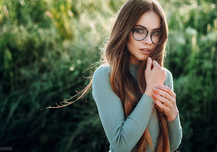 500px, glasses, outdoors, Evgeny Freyer, women, long hair, portrait, HD wallpaper