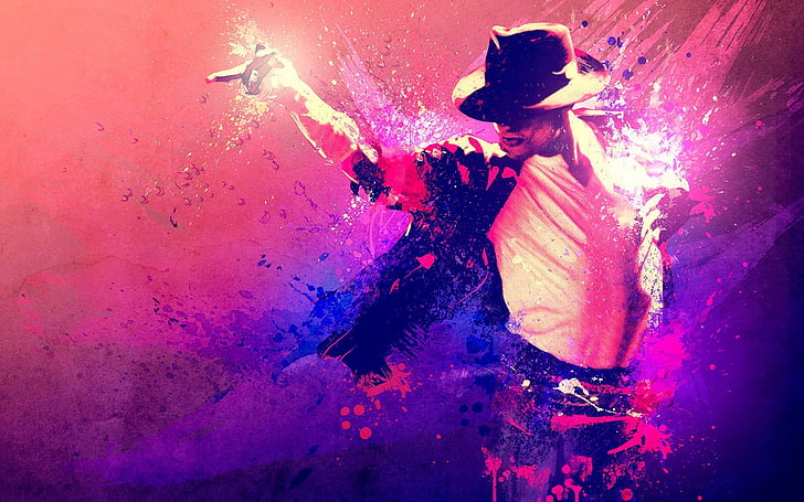 Michael Jackson digital wallpaper, dancing, singer, paint splatter