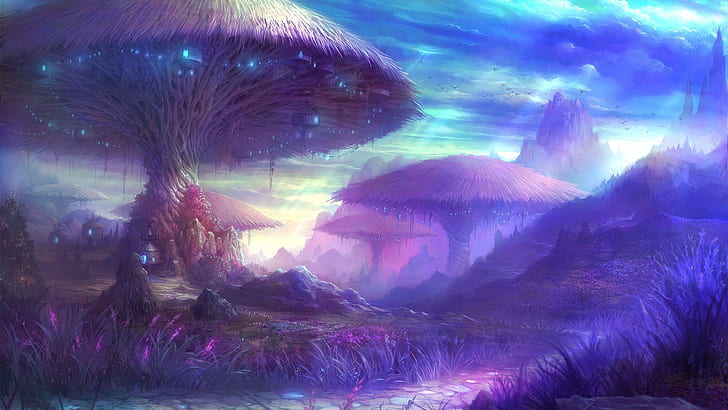 fantasy art magic mushrooms aion aion online, beauty in nature