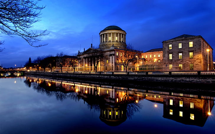 Four Courts on the River Liffey in Dublin Ireland, travel and world, HD wallpaper