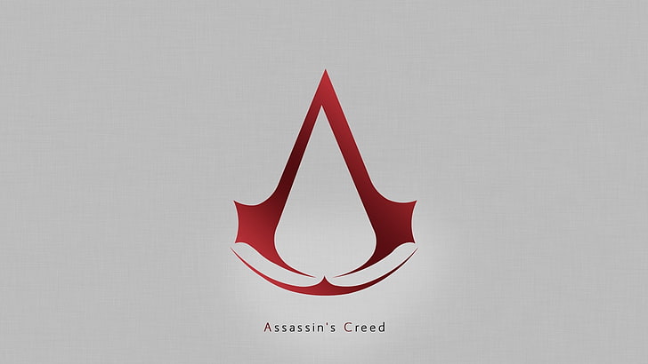 Assassin's Creed logo, video games, minimalism, red, indoors, HD wallpaper