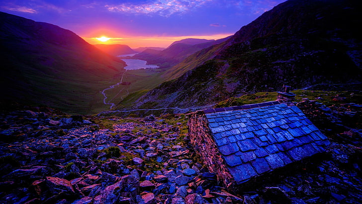 nature, sky, mountain, sunset, wilderness, valley, highland, HD wallpaper