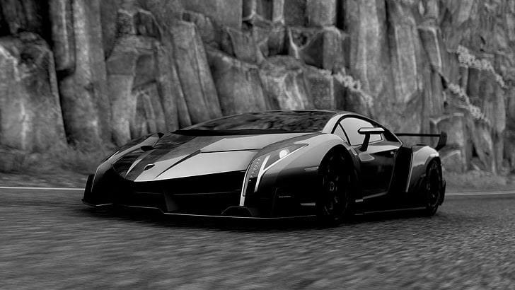 grayscale Lamborghini Veneno, Driveclub, car, mode of transportation, HD wallpaper