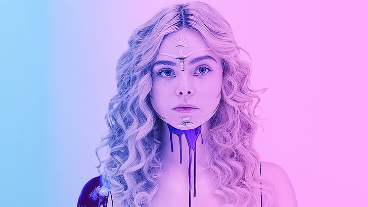 woman in blonde hair with blue stain on her neck photo, The Neon Demon