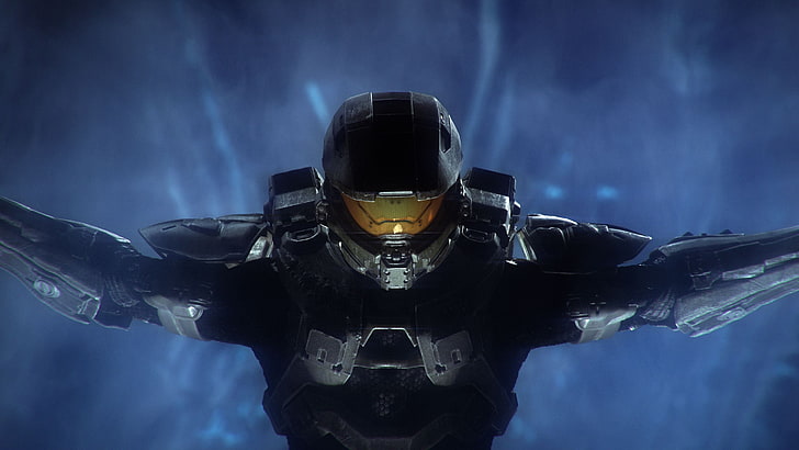 Halo Master Chief, Halo 4, helmet, front view, headwear, waist up