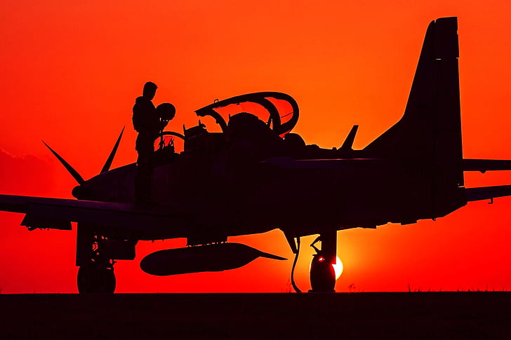silhouette, pilot, attack, easy, turboprop, A-29, Super Tucano, HD wallpaper