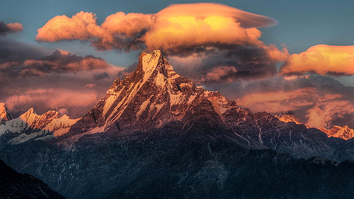 mountain, sky, cloud, landscape, peak, nepal, himalaya, asia, HD wallpaper