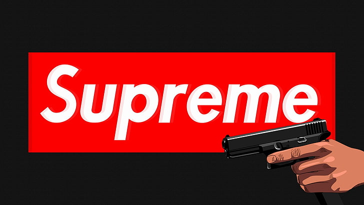 Supreme logo, black background, Handgun, red, Glock, communication