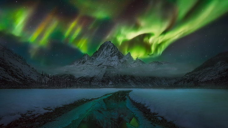 aurora borealis, sky, landscape, polar lights, atmosphere, northern lights