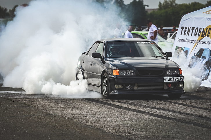 black car, toyota, chaser, drift, side view, land Vehicle, speed
