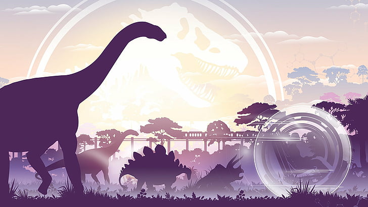 Jurassic Park, Jurassic World, sky, digital composite, silhouette, HD wallpaper