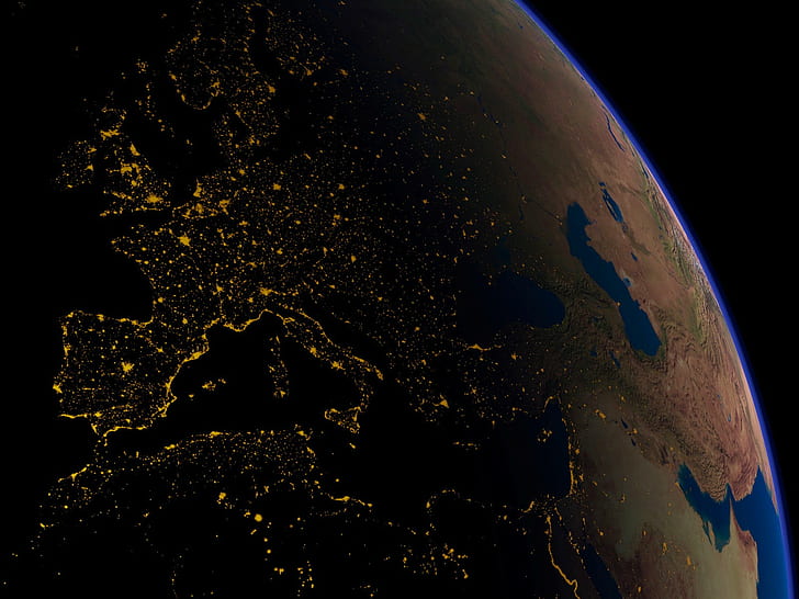 space, Earth, Europe, lights, HD wallpaper
