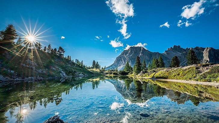 reflection, nature, sky, mountainous landforms, wilderness