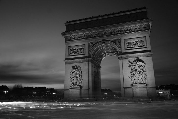 Arc de Triomphe, monochrome, architecture, Paris, capital, France