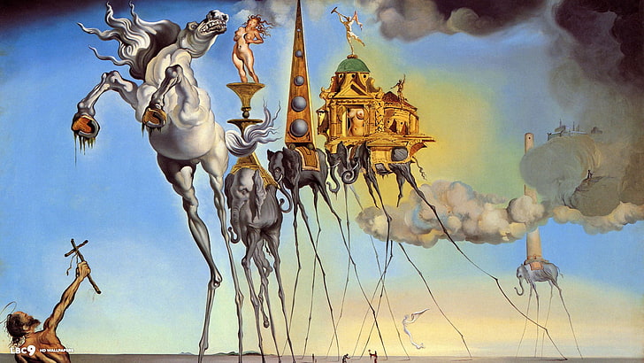 horse and elephant animation wallpaper, Salvador Dalí, painting, HD wallpaper