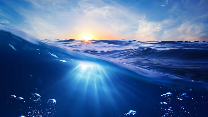 azul, mar, naturaleza, sol, HD wallpaper