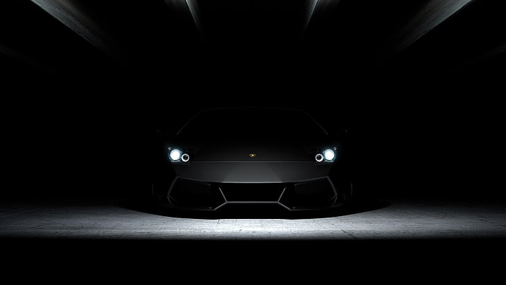 grayscale photo Lamborghini Aventador coupe, gray Lamborghini Aventador in dark room