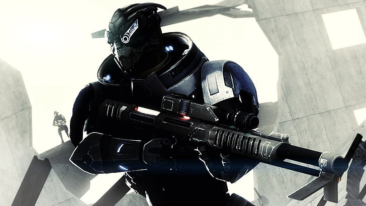 robot with gun illustration, Mass Effect, video games, weapon