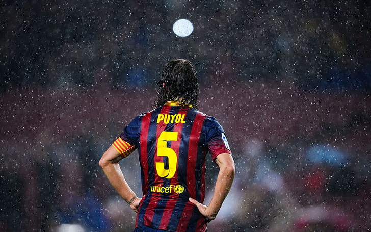Carles Puyol Rain, barcelona, spain, soccer, HD wallpaper