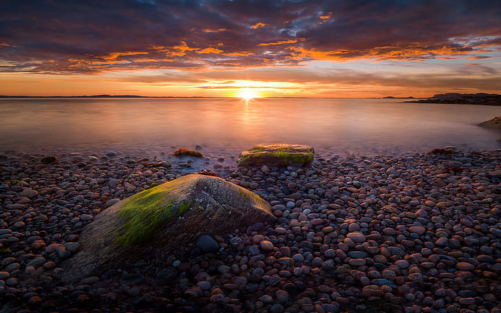 Sunset Coast Stone Beach Agdenes Municipality In Norway Summer Landscape Ultra Hd Wallpapers For Desktop Mobile Phones And Laptop 3840×2400, HD wallpaper