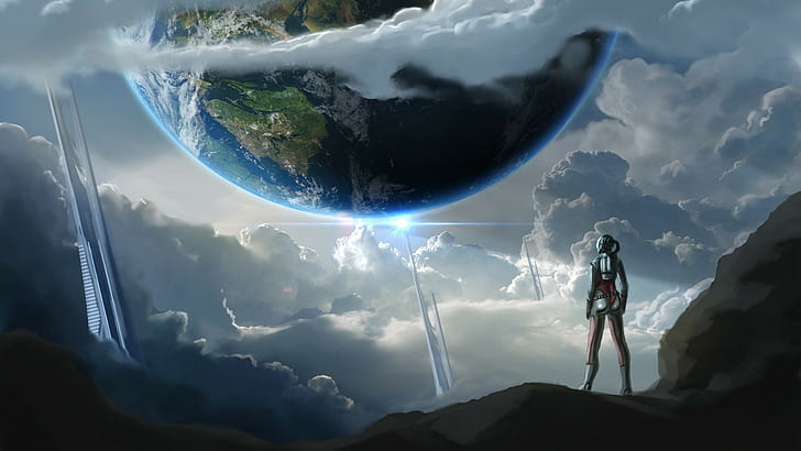 Cyberpunk poster, futuristic, science fiction, artwork, cloud - sky, HD wallpaper