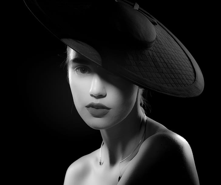 scale gray photography of woman wearing black hat, Lindsay Adler, HD wallpaper
