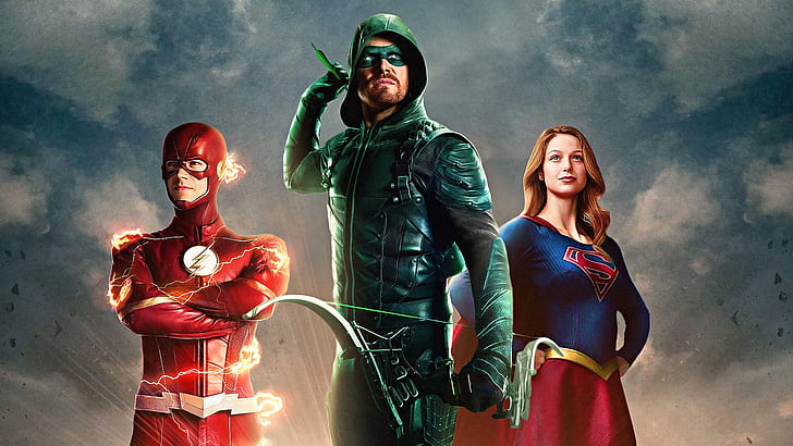 Arrow, Stephen Amell, Oliver Queen, Supergirl, Flash, Barry Allen, HD wallpaper