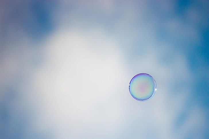 bubbles, fragility, vulnerability, mid-air, soap sud, sky, multi colored