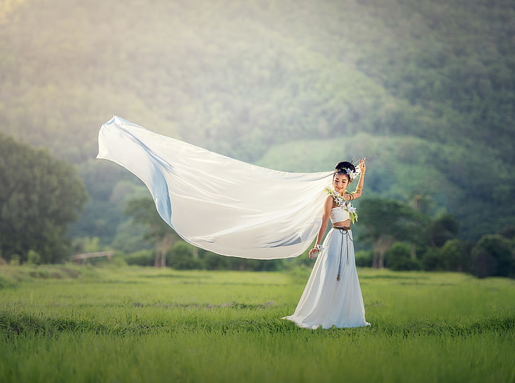Asian Bride White Dress, Thailand, Travel, Nature, Girl, People, HD wallpaper