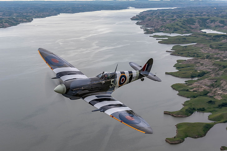 lake, panorama, flight, The second world war, British fighter, HD wallpaper