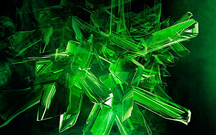 digital art, abstract, green, crystal, HD wallpaper