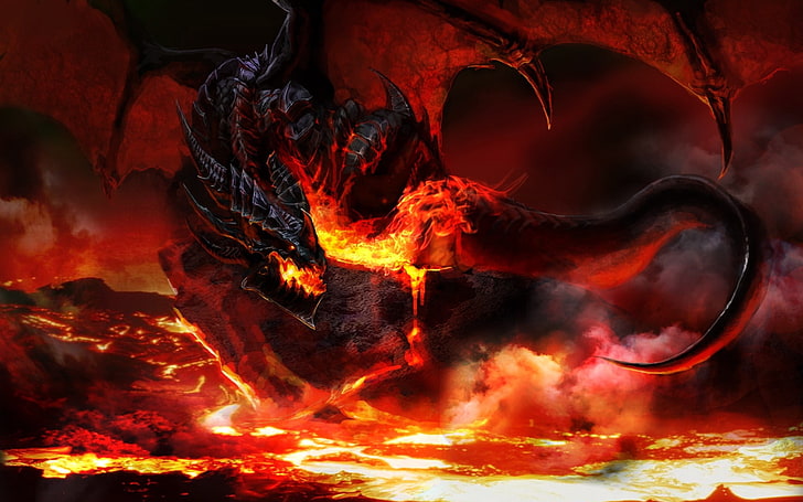 dragon illustration, world of warcraft, fire, tail, fire - Natural Phenomenon, HD wallpaper