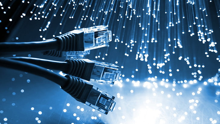 black ethernet cables, technology, internet, hardware, lights, HD wallpaper