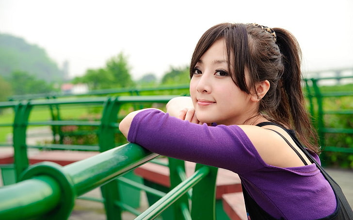 Asian, Mikako Zhang, purple, green, Mikako Zhang Kaijie, women, HD wallpaper