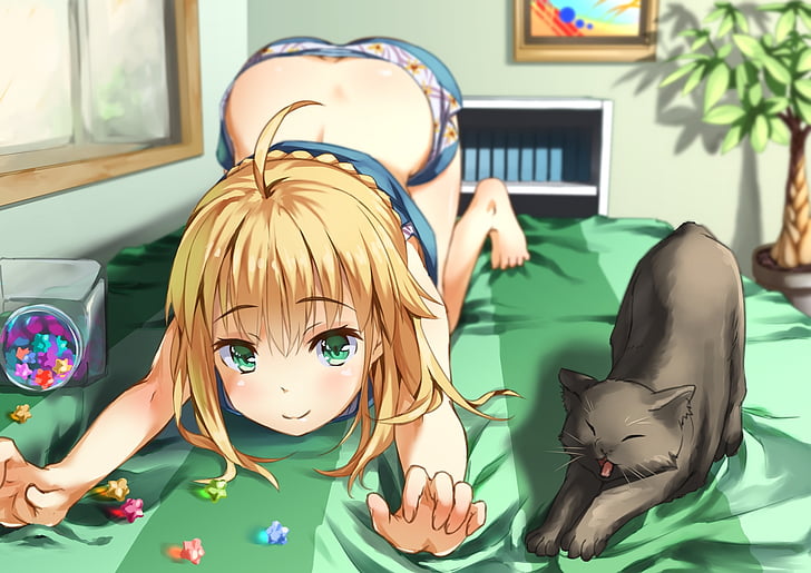 (series), 237056, animal, barefoot, bed, blonde, candy, cat, HD wallpaper