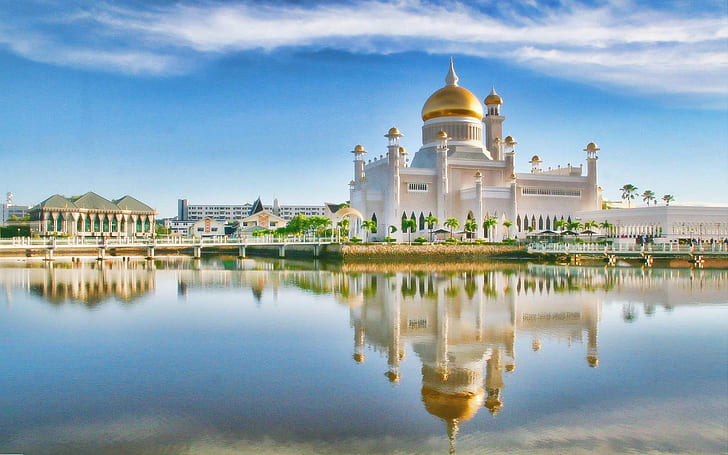 Sultan Omar Ali Saifuddin Mosque Bandar Seri Begawan Brunei Asia Desktop Wallpaper HD 1920×1200, HD wallpaper