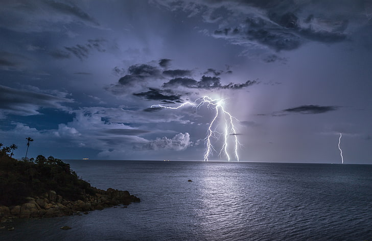 lightning, storm, tropics, the ocean, Thailand, Pacific Ocean, HD wallpaper