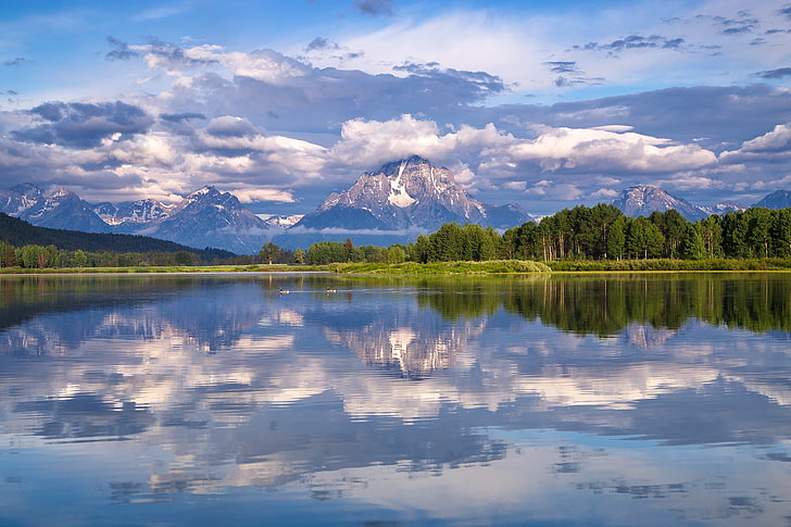 body of water, forest, clouds, reflection, Wyoming, Grand Teton, HD wallpaper