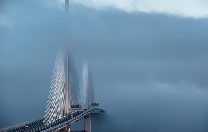 bridge, rope bridge, Scotland, mist, HD wallpaper