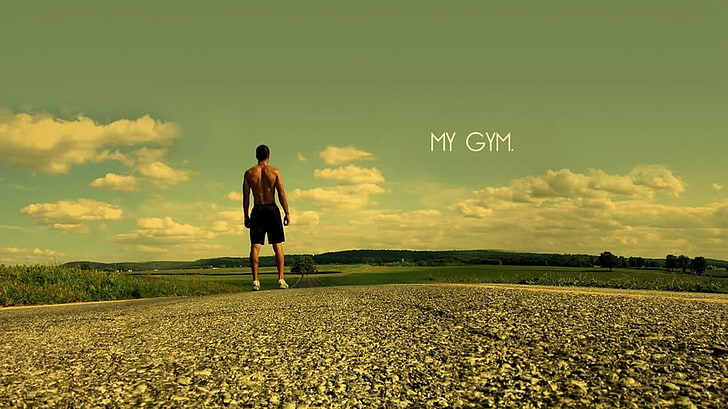 men's black short, gyms, Route 66, running, landscape, sport, HD wallpaper