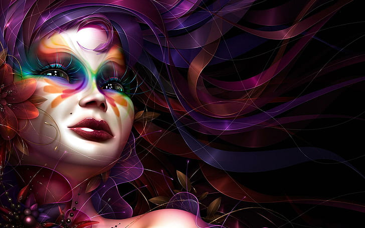 Floral Makeup, abstract, girl, fantasy, colorful, face, 3d and abstract, HD wallpaper