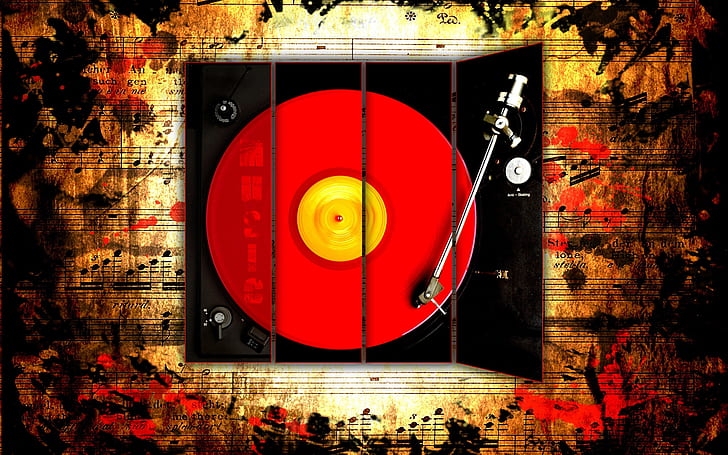 Turntable, red, music, disco, remix