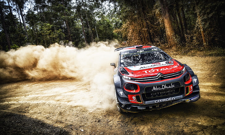 red and black Citroen vehicle, Auto, Dust, Forest, Sport, Machine, HD wallpaper