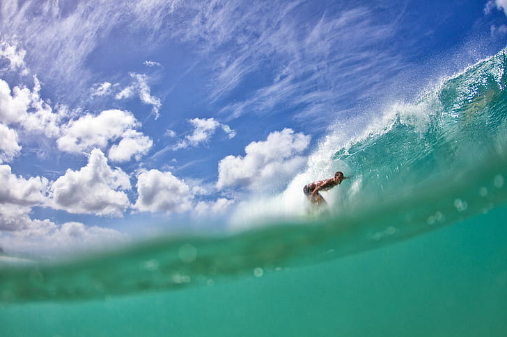 surfing, water, sea, men, sport, sports, clouds, surfers, waves, HD wallpaper