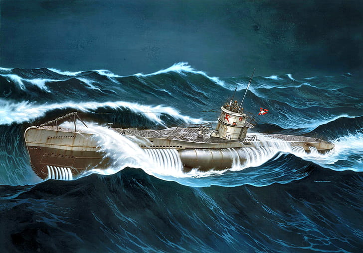 wave, Storm, WWII, German submarine, U-552, U-boot type VIIC